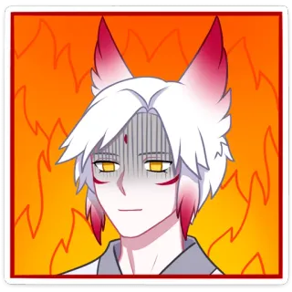 👌 Anime, Lis, Postać, Ogień, Naklejka, Zły, Rozzłoszczony telegram sticker