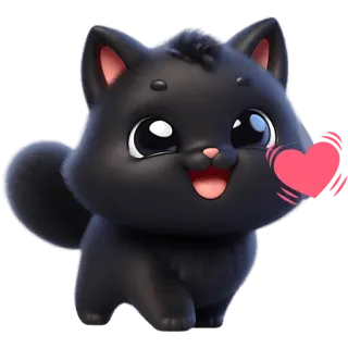 🫶 gato, gato preto, fofo, desenho animado, adesivo, coração whatsapp sticker