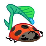 😔 mariquita, triste, dibujo animado, insecto, hoja whatsapp sticker