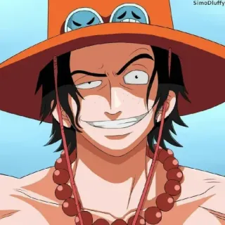 ♠ Ace One Piece 动漫, 海贼王, 波特卡斯·D·艾斯, 角色, 火焰, 帽子, 微笑 telegram sticker