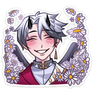 😊 anime, boy, demon, daisies, wings, sticker telegram sticker