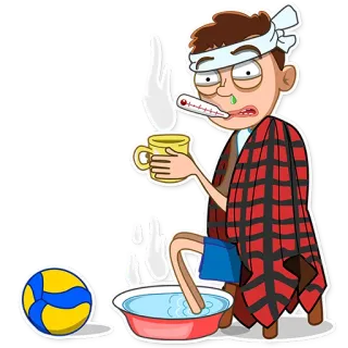 🤒 sick, ill, flu, fever, cartoon, thermometer whatsapp sticker