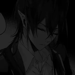 ⬛ 动漫, 恶魔, 黑暗, 黑白, 男性 telegram sticker