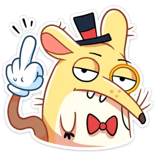 🖕 ratón, dedo corazón, monóculo, sombrero de copa, dibujos animados, gesto whatsapp sticker