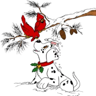 😀 dalmatian, dog, bird, cardinal, winter, snow, christmas, holiday telegram sticker