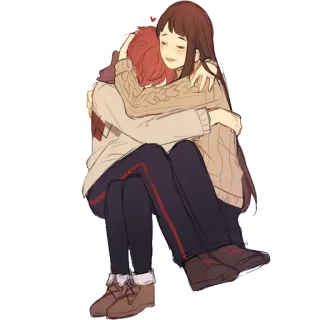 ❤️ hug, anime, cartoon, friendship, couple, love, romance, friend telegram sticker