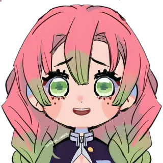 👾 Mitsuri Kanroji Demon Slayer Anime, Demon Slayer, Mitsuri Kanroji, cabelo rosa, Kawaii telegram sticker