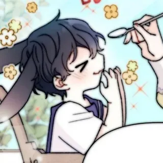 🧸 orelhas de coelho, estilo anime, fofo, criança, colher, flores, arte, kawaii whatsapp sticker