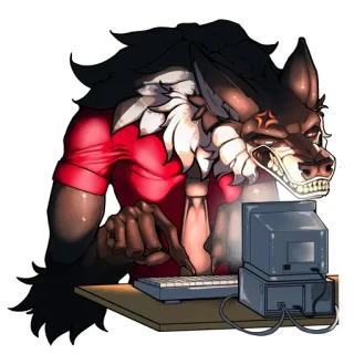 🤬 furry, anthro, wolf, computer, desk, star telegram sticker