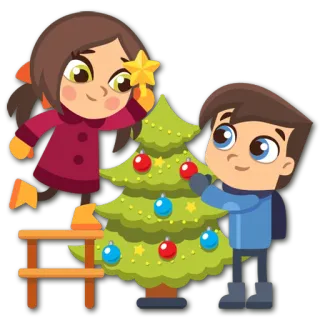 🎄 Christmas, tree, decorating, holidays, children, festive telegram sticker