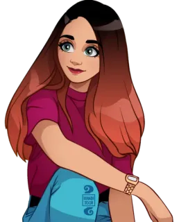 😊 mujer, chica, dibujo animado, retrato, morena, reloj, estilo telegram sticker