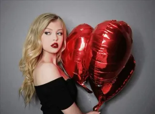 ❤ mujer, globos, globos de corazón, rojo, retrato, amor telegram sticker