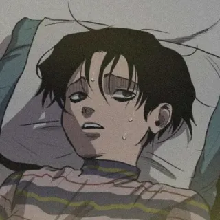 🦴 anime, stanco, sudore, personaggio, illustrazione telegram sticker