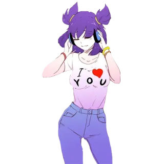 😌 I ❤️ YOU อนิเมะ, การ์ตูน, ผู้หญิง, ความรัก, หัวใจ, หูฟัง, น่ารัก telegram sticker