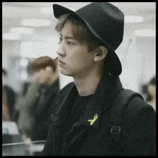 🗞 man, hat, airport, jacket, korean, yellow ribbon whatsapp sticker