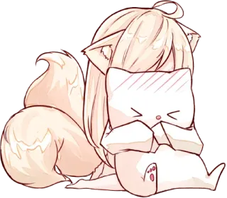 😵 Anime, Kot, Kawaii, Słodki, Dziewczyna, Lis, Uszy, Ogon telegram sticker