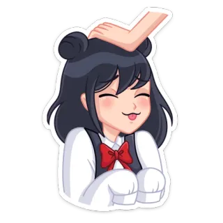 😝 fille anime, mignon, tapote tête, dessin animé, kawaii, rougir, noeud rouge, tapoter telegram sticker
