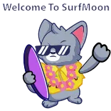 👋 Welcome To SurfMoon surf, gato, gafas de sol, camisa hawaiana, verano, playa, dibujo animado telegram sticker