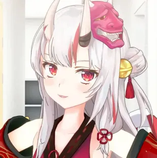 😉 anime, garota, máscara oni, chifres, olhos vermelhos, cabelo, arte digital telegram sticker