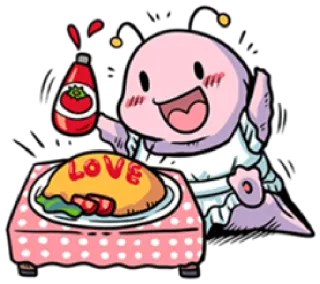 😋 LOVE essen, omurice, cartoon, kawaii, süß, tomatensoße, liebe, sticker telegram sticker