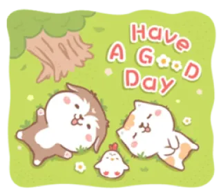 😀 Have A Good Day kawaii, animali, cane, gatto, pollo, buona giornata, carino telegram sticker