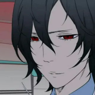 😊 anime, man, red eyes, black hair, character, manga telegram sticker