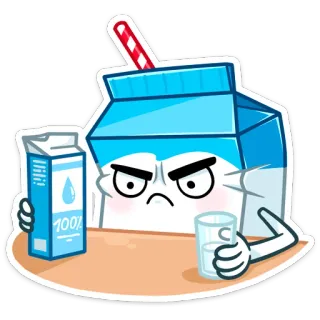 😡 100% Milch, Getränk, Karton, Getränk, Cartoon, Essen, wütend whatsapp sticker