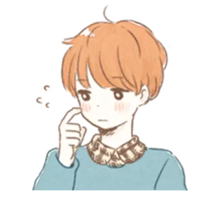 😚 kreskówka, chłopiec, myślenie, zmieszany, zamyślony, sztuka, ilustracja telegram sticker