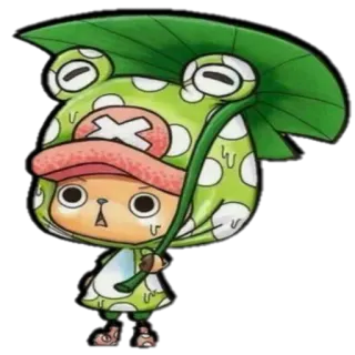 😲 Tony Tony Chopper One Piece anime, cartone animato, personaggio, Chopper, One Piece, rana, foglia telegram sticker