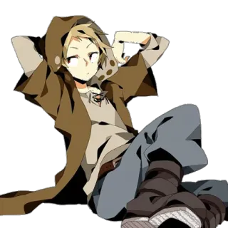 😶 anime, cartoon, fantasy, character, hoodie, relaxed, male telegram sticker