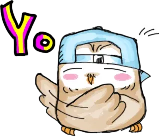 😽 Yo сова, мультфильм, приветствие, хип-хоп, дружелюбный telegram sticker