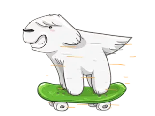 🏂 hond, skateboard, skaten, wit, cartoon, dier telegram sticker