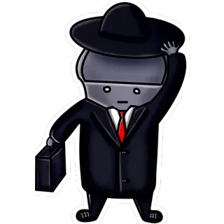🙂 男人, 西装, 卡通, 角色, 帽子, 领带, 公文包 whatsapp sticker