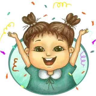 😄 fille, joyeux, confettis, fête, dessin animé, mignon whatsapp sticker