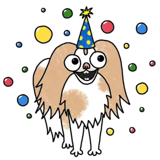 🥳 hond, feest, dier, cartoon, viering, hoed whatsapp sticker