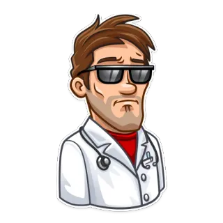 😎 médico, médico, médico, óculos de sol, estetoscópio, desenho animado telegram sticker
