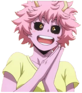 🙏 Mina Ashido My Hero Academia 动漫, 粉色头发, 英雄, 女孩, 微笑 telegram sticker