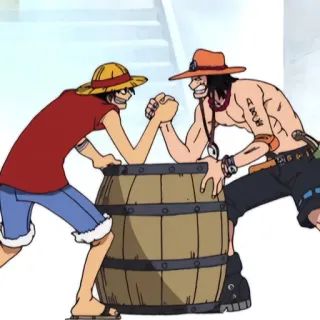 🤲 Luffy One Piece Anime, Cartoon, Personnages, Bras de fer, Amis, Tonneau telegram sticker