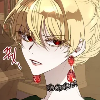 🩸 쯧 Ragazza anime, Occhi rossi, Capelli biondi, Orecchini, Girocollo telegram sticker