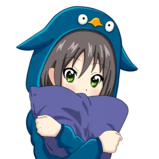 😊 fille anime, costume pingouin, kawaii, mignon, dessin animé, cosplay whatsapp sticker