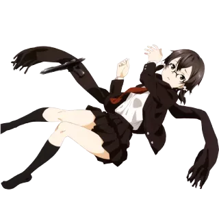 🙁 anime girl, school uniform, black hair, glasses, illustration, cartoon, art telegram sticker