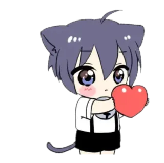🫐 Orecchie da gatto, Anime, Kawaii, Cuore, Chibi, Carino, Neko, Ragazzo gatto telegram sticker