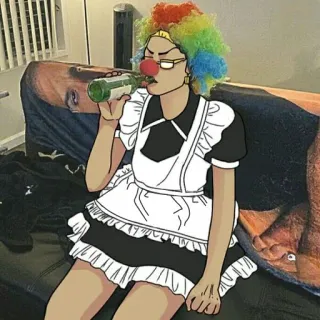 🤡 Клоун, Горничная, Пьющий, Радужные волосы, Пиво telegram sticker