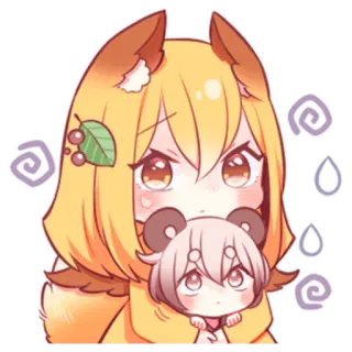 😕 anime, chibi, cute, kawaii, fox, ears, animal telegram sticker