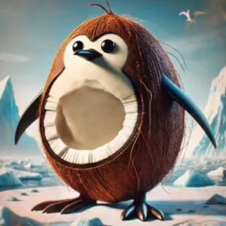 🤩 пингвин, кокос, животное, птица, смешной, лед, море, тропический, гибрид telegram sticker