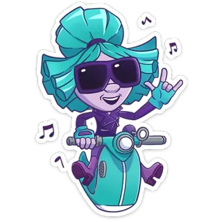 ⭐ cartoon, scooter, girl, music, sunglasses, ride, fun telegram sticker