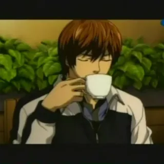 ☕ Light Yagami Death Note อนิเมะ, เดธโน้ต, ยาคามิ ไลท์, ดื่ม, ชา, ตัวละคร telegram sticker