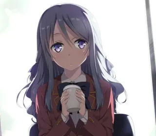 🙃 アニメ, 女の子, 可愛い, コーヒー, 制服 telegram sticker