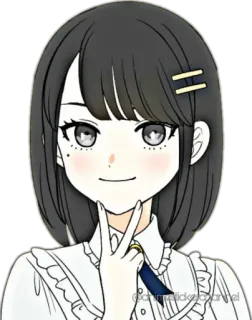 🙂 cartoon, anime, woman, brunette, portrait, girl, peace sign telegram sticker