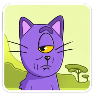 🧐 kucing, kartun, ungu, binatang, stiker, lucu, meme telegram sticker